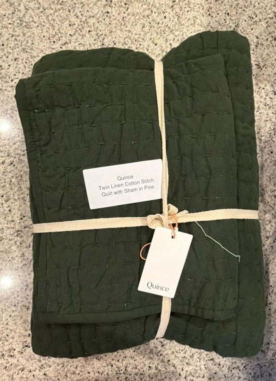 Quince Twin Linen Cotton Stitch Quilt with Sham in Pine